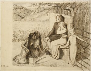 Dwóch kochanków, 1854 (długopis i brązowy tusz na złamanym białym papierze)