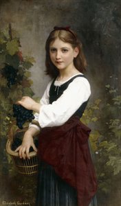 Młoda dziewczyna trzymająca kosz winogron,