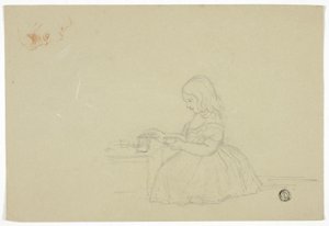 Młoda dziewczyna nalewająca herbatę i szkic profilu (recto) i szkic włoskiej ulicy miejskiej (verso) autorstwa Elizabeth Murray