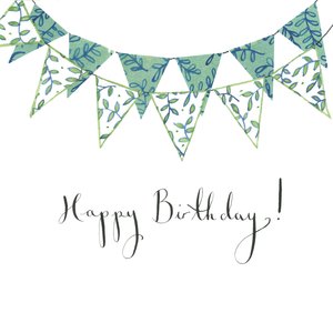Happy Birthday Bunting, 2018 (akwarela i kolaż) autorstwa Elizabeth Rider