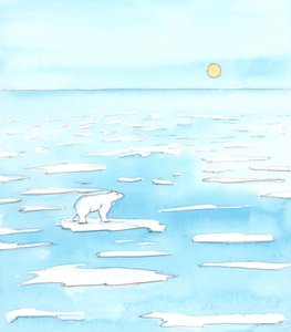 Dusza katolika jest prawie pozbawiona życia - jak rozległa topniejąca pokrywa lodowa niezdolna do zapewnienia życia - jeśli nie ma w niej widocznej miłości do Jezusa, zwłaszcza do Jezusa w Najświętszym Sakramencie, 2004 (akwarela na papierze) autorstwa Elizabeth Wang