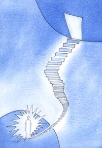 Schody do nieba: To Chrystus przywitał mnie na początku długiej „wspinaczki” do nieba i zachęcił mnie do życia wiarą, 2002 (w/c na papierze) autorstwa Elizabeth Wang