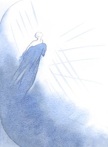 Zmarła dusza (dobra osoba) wyłoniła się z cienkiego kokonu miłości własnej i cały czas pędziła ku chwale Nieba., 2001 (w/c na papierze) autorstwa Elizabeth Wang