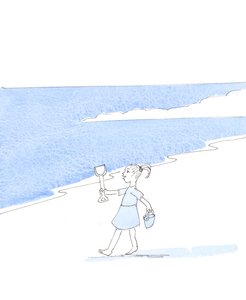 Szczęśliwe, posłuszne dziecko na wakacjach ma swobodę robienia takich czy innych dobrych rzeczy na plaży, 2005 (akwarela na papierze) autorstwa Elizabeth Wang