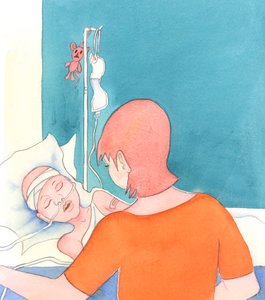 Matka z ciężko chorym dzieckiem wciąż je kocha, 2005 (akwarela na papierze) autorstwa Elizabeth Wang
