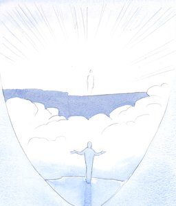 Po „drzwiach” naszej śmierci Chrystus zaprasza tego, kto Go kocha, do wyjścia i przekroczenia otchłani, pewny bycia niesionym, 2001 (w/c na papierze) autorstwa Elizabeth Wang