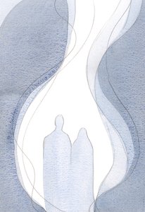 Kiedy się modliłam, w komunii z Chrystusem i Jego Matką, mój mały płomień modlitwy był częścią wielkiego płomienia, wznoszącego się., 2001 (w/c na papierze) autorstwa Elizabeth Wang