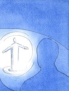 Kiedy Ojciec patrzy dzisiaj na naszą pracę, widzi światło, ponieważ Chrystus, czysty i święty, jest tutaj pośród swojego ludu, 2003 (w/c na papierze) autorstwa Elizabeth Wang