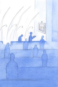 Kiedy modliliśmy się na stacjach drogi krzyżowej, aniołowie zwrócili się razem z nami (do pierwszej „stacji”), zachwyceni, by przyłączyć się do naszego uwielbienia i być świadkiem naszego oddania Chrystusowi., 2000 (w/c na papierze) autorstwa Elizabeth Wang