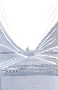 Podczas Mszy ofiara jest składana przez Chrystusa, w świetle i wspaniałości, pośród Jego cichego i niewidzialnego towarzystwa., 2001 (w/c na papierze) autorstwa Elizabeth Wang