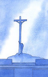 Na każdej Mszy stoimy obok Chrystusa ukrzyżowanego dla naszego zbawienia, 2002 (w/c na papierze) autorstwa Elizabeth Wang