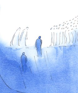 Na „krawędzi” nieba: widziałem, że Chrystus i Jego matka, ze wszystkimi świętymi i aniołami, tłoczyli się, by pogratulować naszemu księdzu, 2003 (w/c na papierze) autorstwa Elizabeth Wang