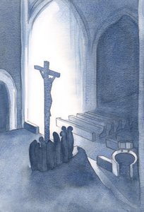 Na Mszy dziękczynnej składamy świętą i żywą Ofiarę, 2001 (w/c na papierze) autorstwa Elizabeth Wang