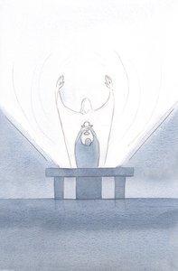 Podczas ofiarowania Chrystus błagał w naszym imieniu, z ramionami wyciągniętymi do Ojca., 2000 (w/c na papierze) autorstwa Elizabeth Wang