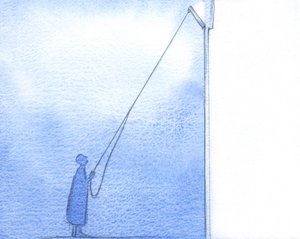 Wyznając swoją słabość i samolubne nadzieje, to tak jakbym otwierała w duszy wysokie okno. Światło leje w ciągu, 2002 (w/c na papierze) autorstwa Elizabeth Wang