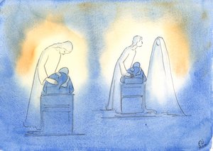 Chrystus i Jego Matka cieszą się, gdy zwracamy się do nich z prostotą i ufnością dziecka, 2003 (w/c na papierze) autorstwa Elizabeth Wang