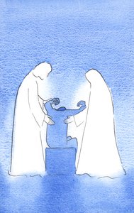 Chrystus i Matka Boża zawsze chętnie nam pomagają. Ich pomoc jest czuła, osobista i nieustająca, aż do nieba, 2002 (w/c na papierze) autorstwa Elizabeth Wang