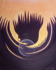 Chrystus i Duch Święty są jak dwa ramiona Ojca, które obejmują ziemię, 2001 (olej na pokładzie) autorstwa Elizabeth Wang