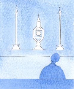 Chrystus nie oczekuje, że staniemy się doskonali tylko dlatego, że spędzamy z Nim czas na wystawie, 2005 (akwarela na papierze) autorstwa Elizabeth Wang