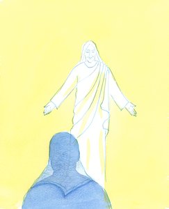 Chrystus patrzył na mnie z ogromną miłością i czułością, gdy wyrażałam żal i miłość, 2003 (w/c na papierze) autorstwa Elizabeth Wang