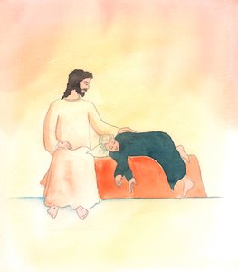 Chrystus jest blisko swoich przyjaciół, w każdych okolicznościach, 2000 (w/c na papierze) autorstwa Elizabeth Wang