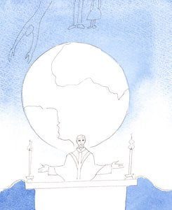 Chrystus troszczy się o wszystkich i wszystko na naszej planecie, wstawiając się za nami i składając Swoją Świętą Ofiarę, 2004 (w/c na papierze) autorstwa Elizabeth Wang
