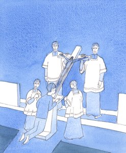 Chrystus jest poruszony do serca każdym znakiem oddania się Jemu w Jego Męce - którą znosił z miłości do nas wszystkich, 2004 (w/c na papierze) autorstwa Elizabeth Wang
