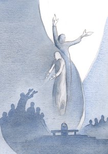 Chrystus jest naprawdę jednym z nami, przez swoje ciało i krew, a także jednym z Ojcem (do którego nas pociąga) z powodu swojej boskości., 2000 (w/c na papierze) autorstwa Elizabeth Wang
