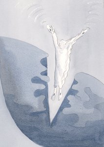 Chrystus z miłością skacze w przerażające ciemne głębie naszych serc., 2001 (w/c na papierze) autorstwa Elizabeth Wang