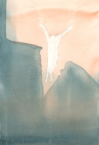 Chrystus z miłością skacze w przerażające ciemne głębie naszych serc., 2001 (w/c na papierze) autorstwa Elizabeth Wang