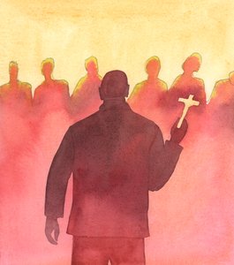 Chrystus patrzy z radością, jak człowiek, który niegdyś był zaangażowany w brutalną i przestępczą działalność, teraz podróżuje szeroko, mówiąc młodym ludziom o "życiu w Chrystusie" i pracując, aby poprowadzić ich na właściwą drogę, z dala od wszystkiego, c autorstwa Elizabeth Wang