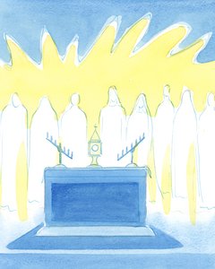 Chrystus uwielbia nieść Swoim przyjaciołom pokrzepienie i nową odwagę dzięki Swojej Rzeczywistej Obecności w Najświętszym Sakramencie, 2003 (w/c na papierze) autorstwa Elizabeth Wang