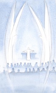 Chrystus, nasz Zmartwychwstały Pan, był obecny to my, w Jego chwale i mocy, strzeżeni przez Jego Świętych Aniołów, 2000 (w/c na papierze) autorstwa Elizabeth Wang