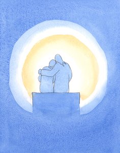 Chrystus siedzi obok nas w „jaskini” naszych dusz. Jego praca może rozkwitnąć, jeśli zrobimy dla niego miejsce., 2003 (w/c na papierze) autorstwa Elizabeth Wang