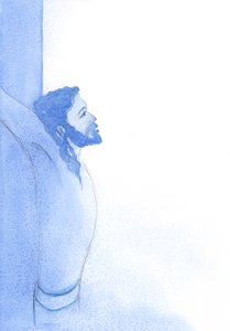 Chrystus, prawdziwy człowiek, kochał swoich bliźnich swoją boską miłością „w nieskończonym zadośćuczynieniu za wszystkie ich przewinienia”, 2001 (w/c na papierze) autorstwa Elizabeth Wang