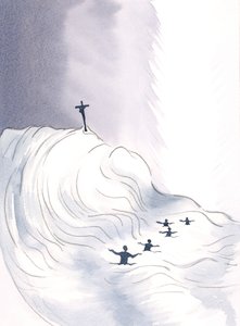 Najdroższa Krew Chrystusa została wylana w ulewnym potopie na wszystkie wieki, abyśmy mogli się w niej kąpać., 2000 (w/c na papierze) autorstwa Elizabeth Wang