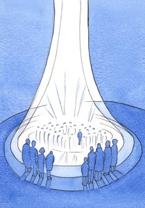 Ofiara Chrystusa – złożona z ziemi – jest jak latarnia przed Niebem, 2002 (w/c na papierze) autorstwa Elizabeth Wang