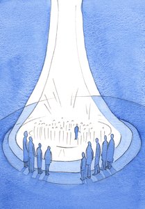 Ofiara Chrystusa – złożona z ziemi – jest jak latarnia przed Niebem, 2002 (w/c na papierze) autorstwa Elizabeth Wang