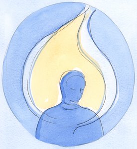 Obecność Chrystusa w duszy, w Komunii św., jest jak ogień, który wypala drobne uchybienia i wznosi się do nieba, 2002 (w/c na papierze) autorstwa Elizabeth Wang