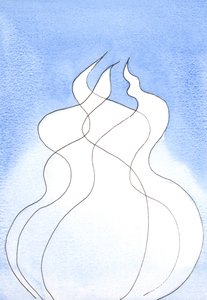 Każda Boska Osoba, każdy płomień posiada tę samą Boską Naturę. Razem są jednym Bogiem, jednym ogniem, 2002 (w/c na papierze) autorstwa Elizabeth Wang
