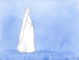Przez wiele miesięcy Matka Boża nosiła Chrystusa w swoim łonie; Miała czas na zastanowienie się nad Swoją rolą w Bożym planie, 2002 (w/c na papierze) autorstwa Elizabeth Wang