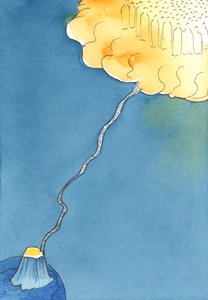 Z życia w łasce drabina wiodła w górę do miejsca, gdzie Chrystus i święci czekali w niebie, aby pozdrowić tych, którzy wytrwali, 2003 (w/c na papierze) autorstwa Elizabeth Wang