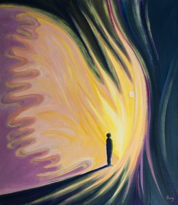 Bóg daje Anioła Stróża każdej osobie, którą z miłością tworzy, 2000 (olej na pokładzie) autorstwa Elizabeth Wang