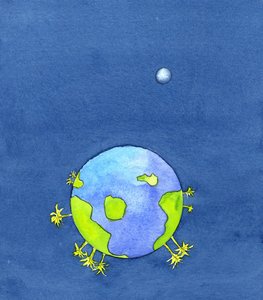 Bóg stworzył Ziemię i wszystko, co na niej jest, 2001 (w/c na papierze) autorstwa Elizabeth Wang
