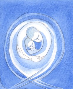 Bóg Ojciec kocha każdego z nas żarliwą miłością i trzyma nas w Swoim czułym uścisku, 2002 (w/c na papierze) autorstwa Elizabeth Wang