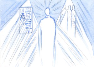 Bóg, źródło wszelkiego światła i mądrości, karmi nas słowami i nauczycielami; ale w Komunii spotykamy Syna Bożego, całą Osobę, 2001 (w/c na papierze) autorstwa Elizabeth Wang