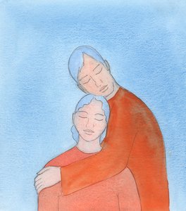 Bóg, który nas kocha, jest jak najwierniejszy kochanek, który olśniewa swoją ukochaną Swoimi darami, ale najgłębiej dotyka jej serca swoją słodyczą i delikatną troską, 2003 (w/c na papierze) autorstwa Elizabeth Wang