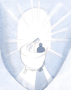 Okrążył moją duszę, widząc ją ogarniętą długą pracą i Jego mocą, a potem narzucił na mnie swój pocieszający płaszcz, 2000 (w/c na papierze) autorstwa Elizabeth Wang