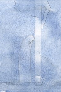 Skierował mój wzrok na Swoją Najdroższą Krew, przelaną za nasze grzechy, i na Jego Święty Krzyż, wyraźnie widoczny., 2001 (w/c na papierze) autorstwa Elizabeth Wang