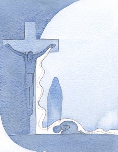 Pokazał mi krzyż, prosto, swoją Matkę pod nim i swoją krew w ogromnym wylaniu, spływającym na mnie., 2000 (w/c na papierze) autorstwa Elizabeth Wang
